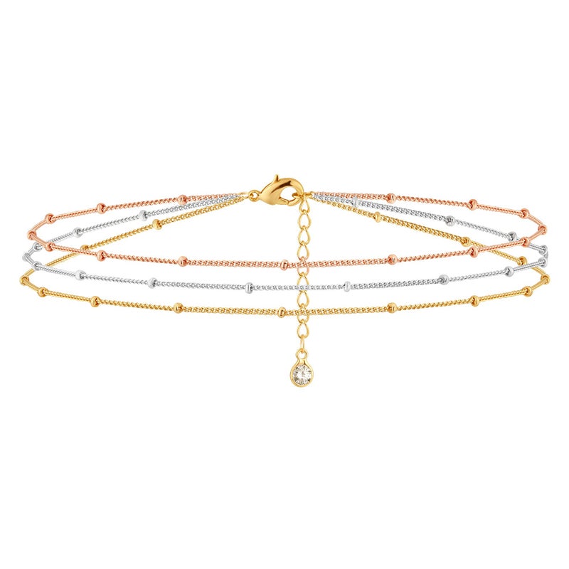 VACRONA Gold Tiny Beaded Bracelet 14K Gold Plated Chain Bracelets for Women Handmade Clip Link Trendy Tiny Pearl Bracelet Adjustable Chain Jewelry Gifts - Image 1